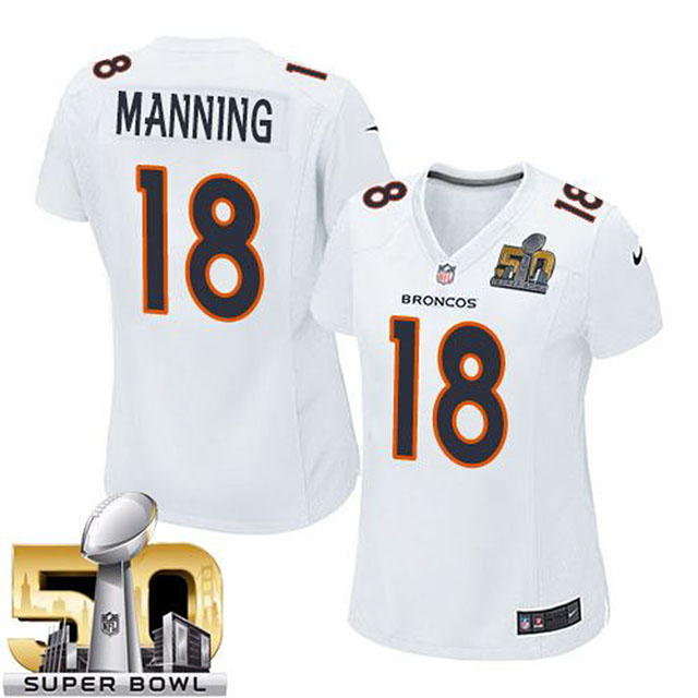 Women's Denver Broncos #18 Peyton Manning White Super Bowl 50 Game Event Jersey