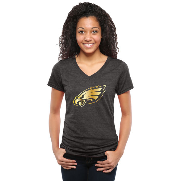 Womens Philadelphia Eagles Black Gold Collection V-Neck Tri-Bend T-Shirt