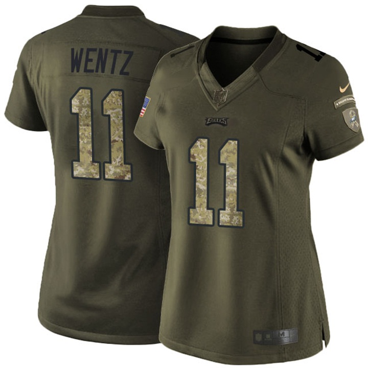 Womens Philadelphia Eagles #11 Carson Wentz Green Salute To Service Limited Jersey