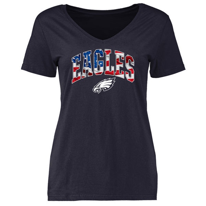 Womens Philadelphia Eagles Pro Line Navy Banner Wave T-shirt