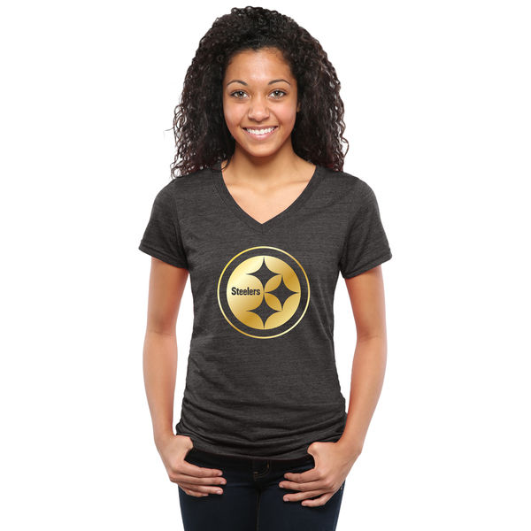 Womens Pittsburgh Steelers Black Gold Collection V-Neck Tri-Bend T-Shirt