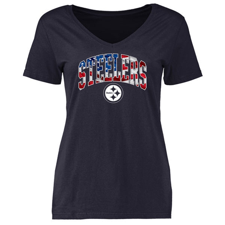 Womens Pittsburgh Steelers Pro Line Navy Banner Wave T-shirt