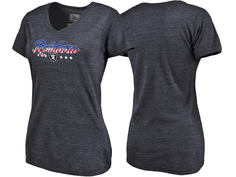 Oakland Raiders Navy Spangled Script Tri-Blend T-Shirt