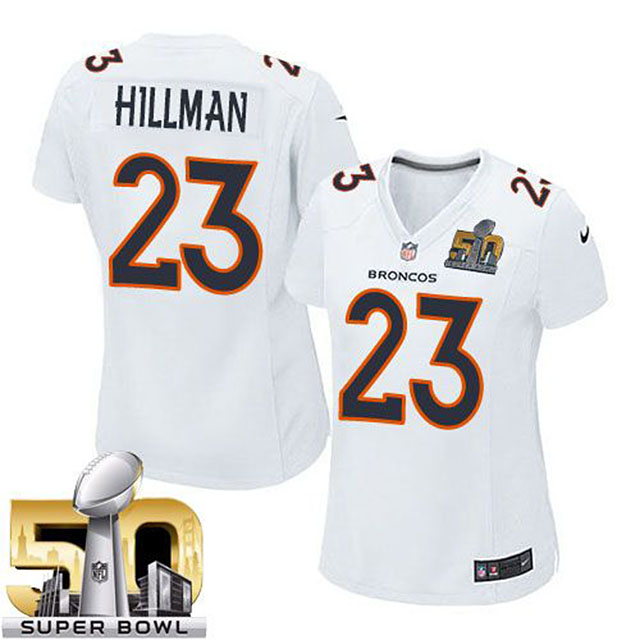 Women's Denver Broncos #23 Ronnie Hillman White Super Bowl 50 Game Event Jersey