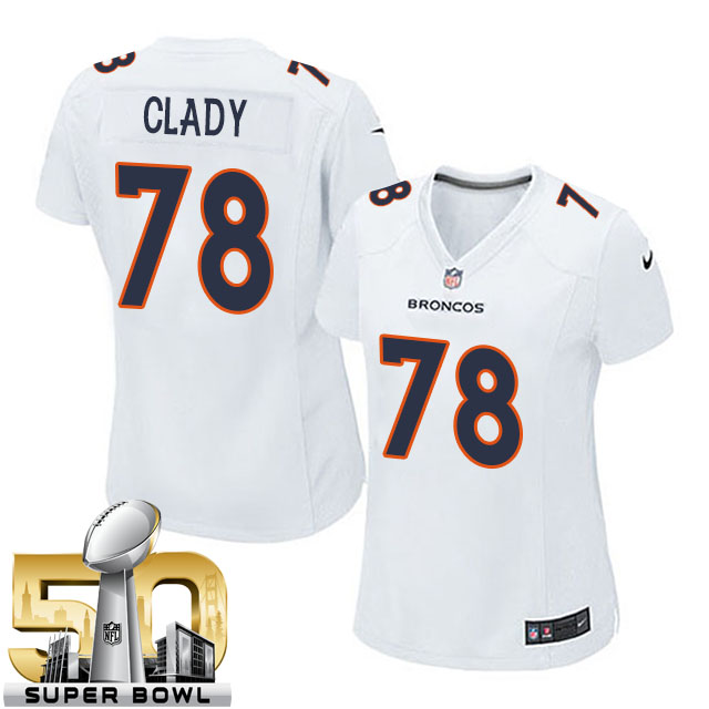 Women's Denver Broncos #78 Ryan Clady White Super Bowl 50 Game Event Jersey