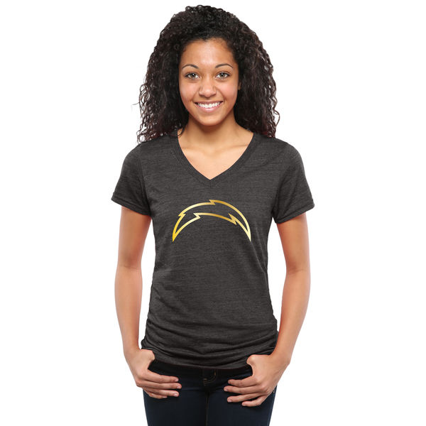 Womens San Diego Chargers Black Gold Collection V-Neck Tri-Bend T-Shirt