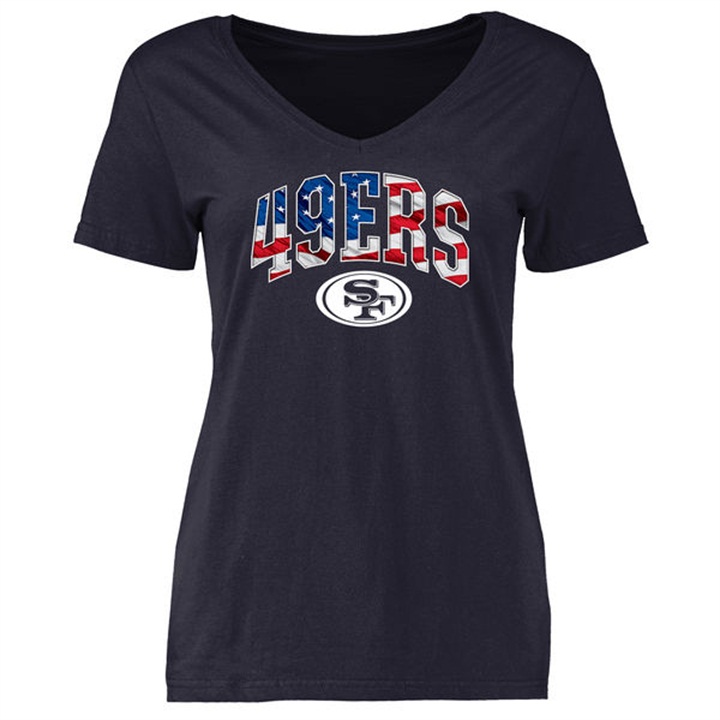 Womens San Francisco 49ers Pro Line Navy Banner Wave T-shirt