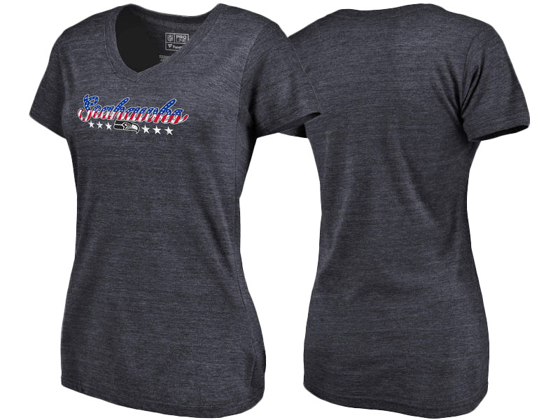 Seattle Seahawks Navy Spangled Script Tri-Blend T-Shirt