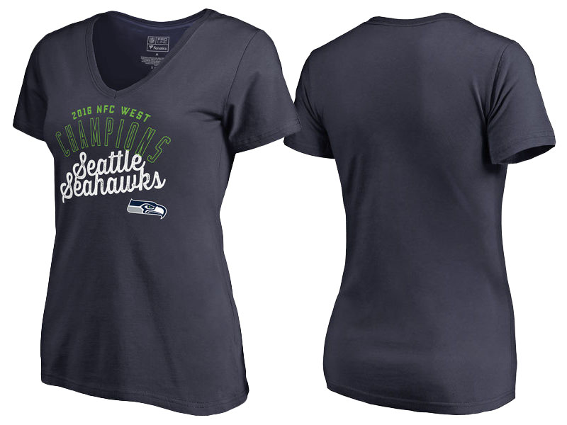 Women's 2016 NFC West Division Champions Seattle Seahawks College Navy Plus Size V-Neck T-Shirt