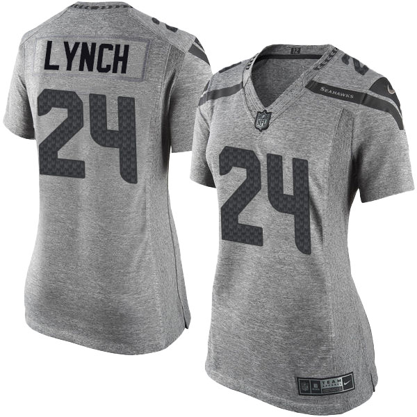 Women's Seattle Seahawks #24 Marshawn Lynch Gridiron Gray Limited Jersey