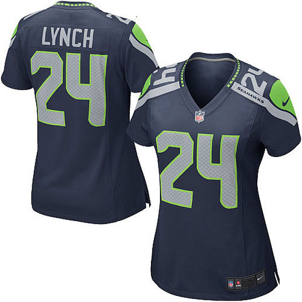 Women's Seattle Seahawks #24 Marshawn Lynch Navy Game Jersey