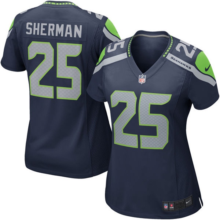 Womens Seattle Seahawks #25 Richard Sherman College Navy Game Jersey