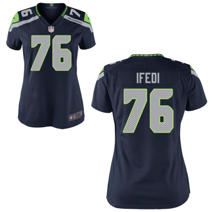 Womens Seattle Seahawks #76 Germain Ifedi Navy Game Jersey