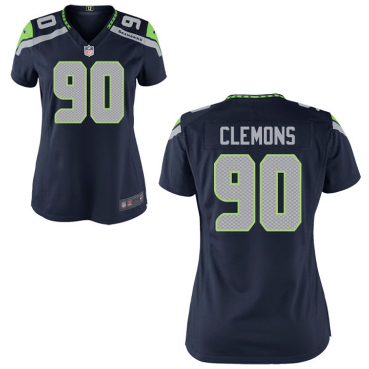 Womens Seattle Seahawks #90 Chris Clemons College Navy Game Jersey