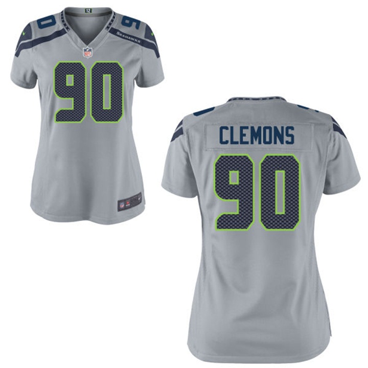 Womens Seattle Seahawks #90 Chris Clemons Gray Alternate Game Jersey