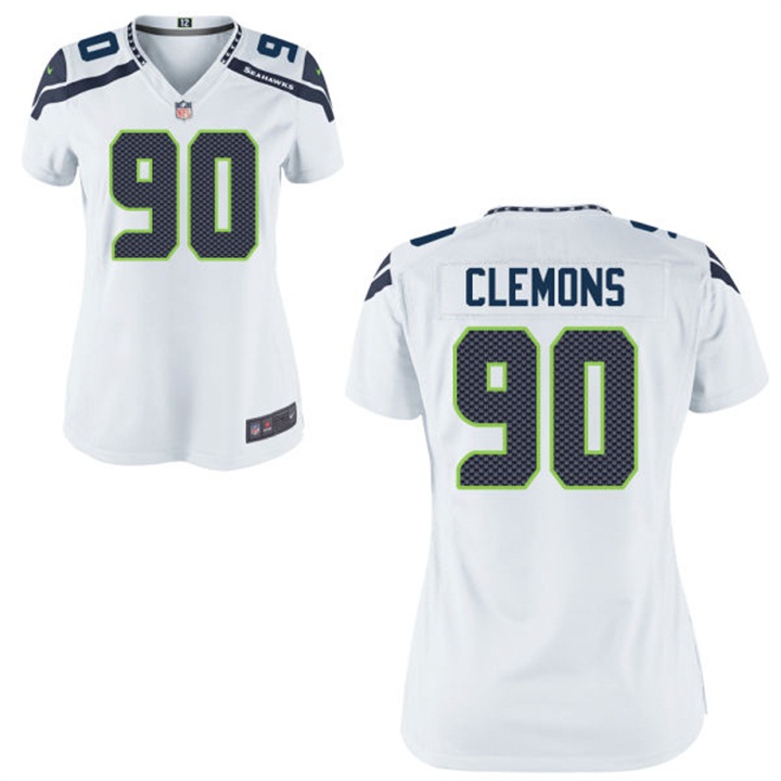 Womens Seattle Seahawks #90 Chris Clemons White Game Jersey