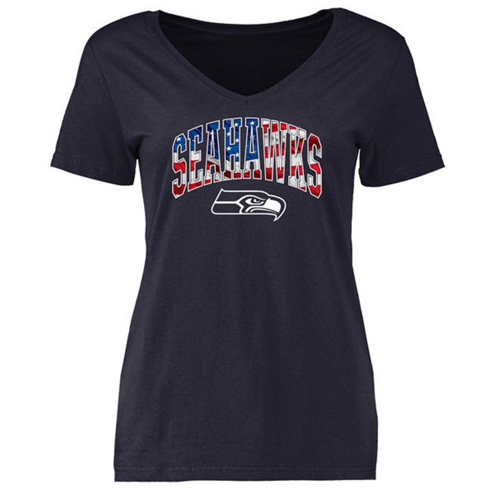 Womens Seattle Seahawks Pro Line Navy Banner Wave T-shirt