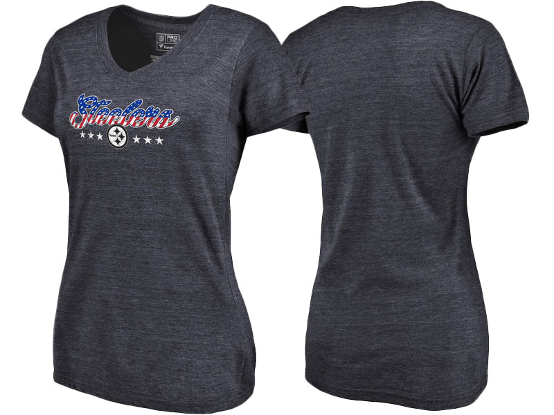 Pittsburgh Steelers Navy Spangled Script Tri-Blend T-Shirt