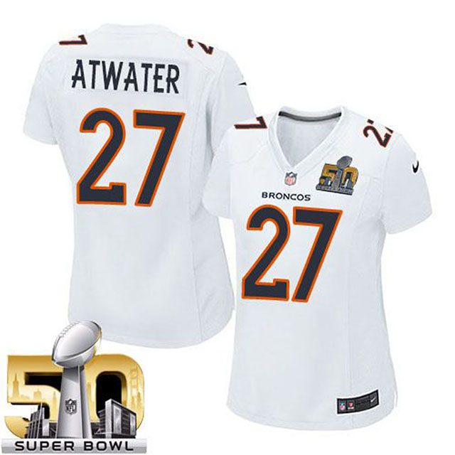 Women's Denver Broncos #27 Steve Atwater White Super Bowl 50 Game Event Jersey