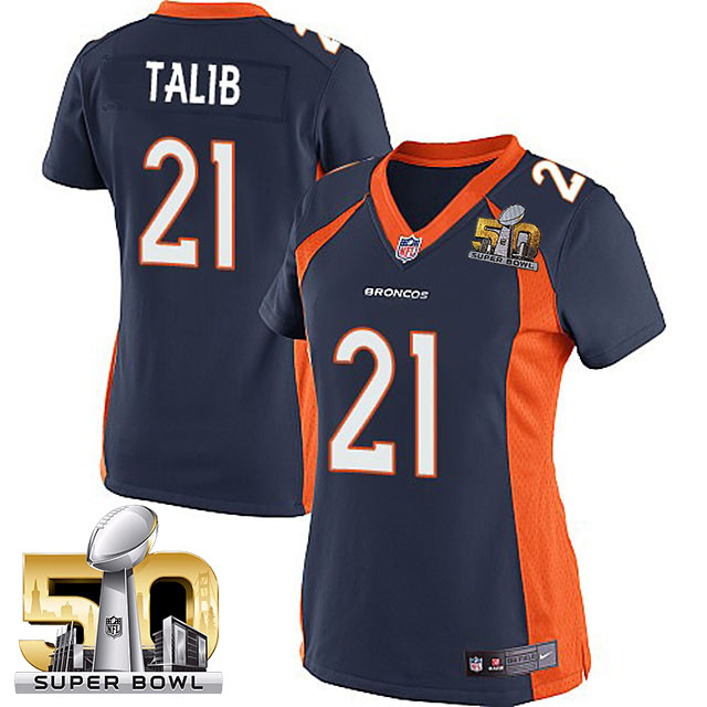 Women's 2016 Super Bowl 50 Denver Broncos #21 Aqib Talib Navy Blue Game Jersey