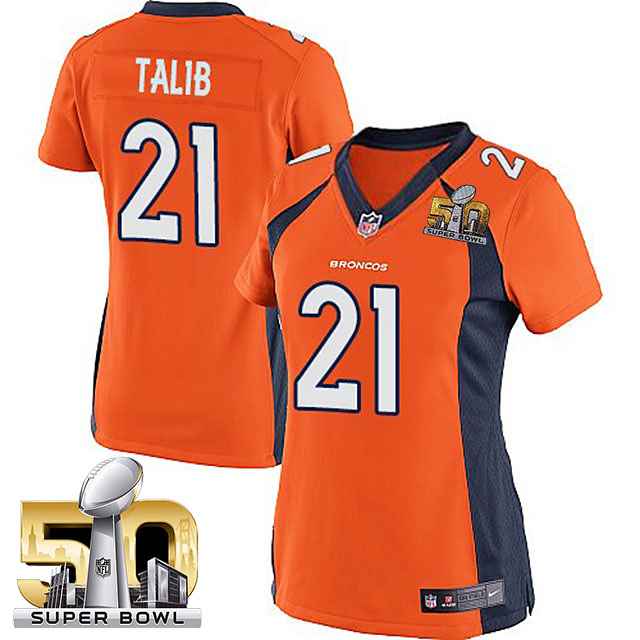 Women's 2016 Super Bowl 50 Denver Broncos #21 Aqib Talib Orange Game Jersey