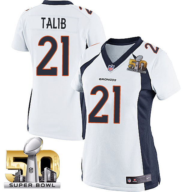 Women's 2016 Super Bowl 50 Denver Broncos #21 Aqib Talib White Game Jersey