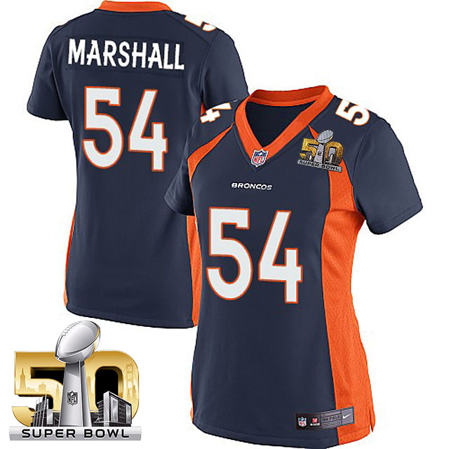 Women's 2016 Super Bowl 50 Denver Broncos #54 Brandon Marshall Navy Blue Game Jersey