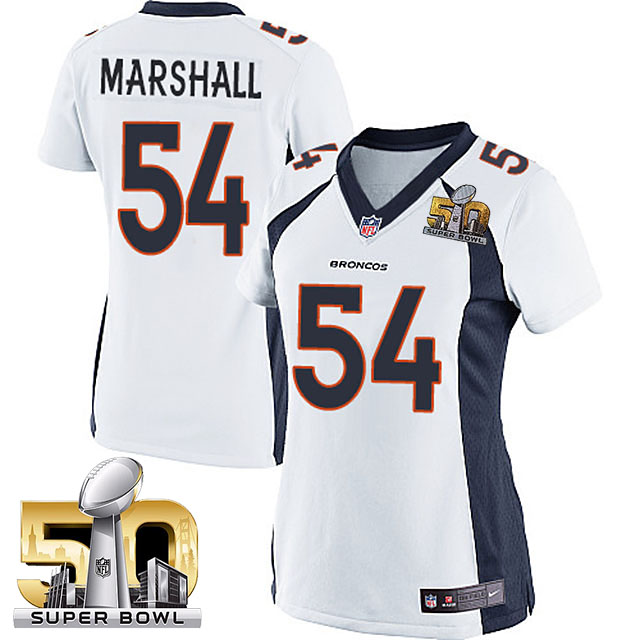 Women's 2016 Super Bowl 50 Denver Broncos #54 Brandon Marshall White Game Jersey