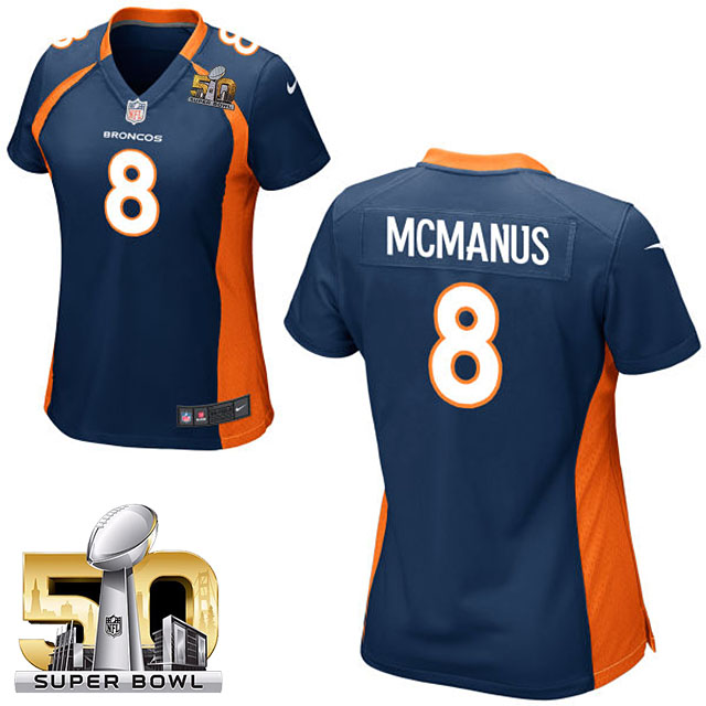 Women's 2016 Super Bowl 50 Denver Broncos #8 Brandon McManus Navy Blue Game Jersey