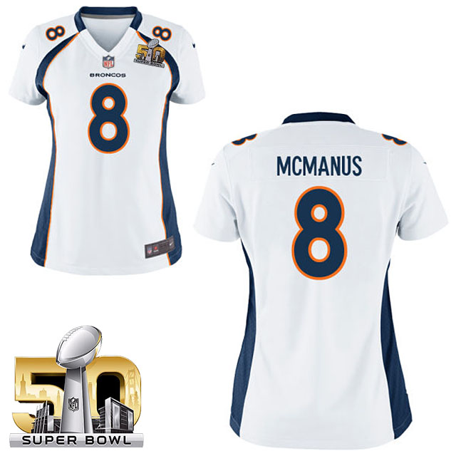 Women's 2016 Super Bowl 50 Denver Broncos #8 Brandon McManus White Game Jersey