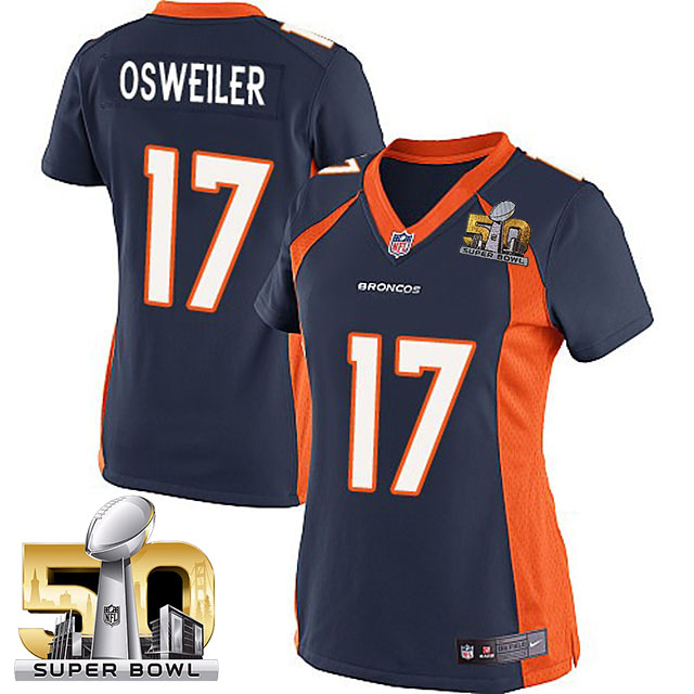 Women's 2016 Super Bowl 50 Denver Broncos #17 Brock Osweiler Navy Blue Game Jersey