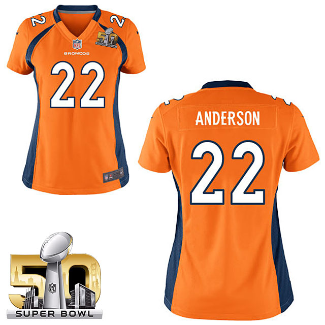 Women's 2016 Super Bowl 50 Denver Broncos #22 C.J. Anderson Orange Game Jersey