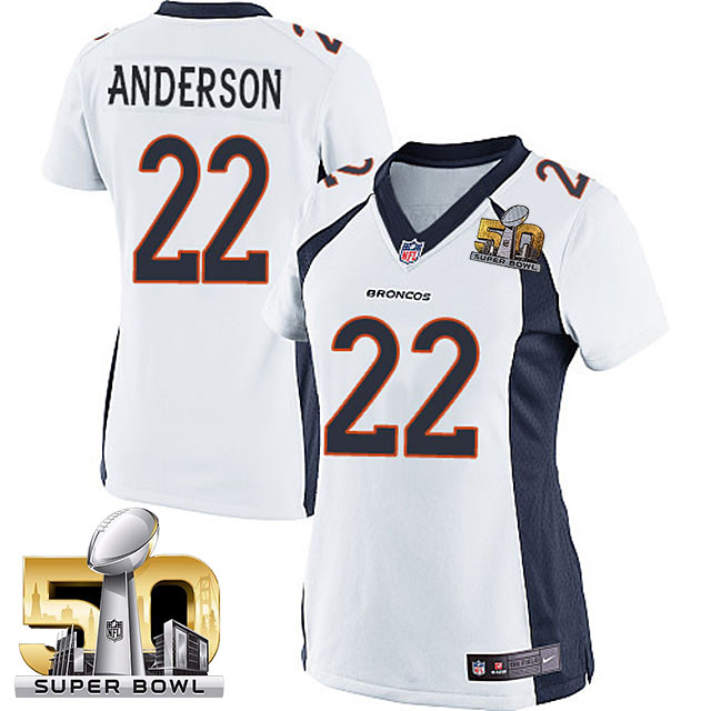 Women's 2016 Super Bowl 50 Denver Broncos #22 C.J. Anderson White Game Jersey