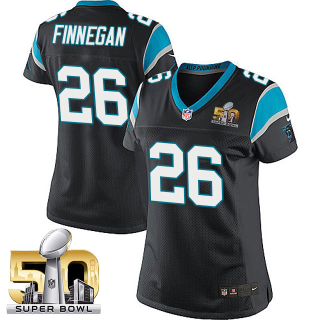 Women's Carolina Panthers #26 Cortland Finnegan Black 2016 Super Bowl 50 Game Jersey