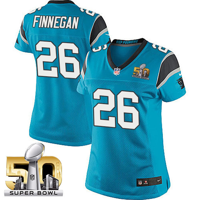 Women's Carolina Panthers #26 Cortland Finnegan Blue 2016 Super Bowl 50 Game Jersey