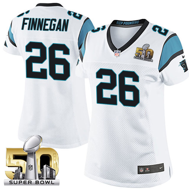 Women's Carolina Panthers #26 Cortland Finnegan White 2016 Super Bowl 50 Game Jersey