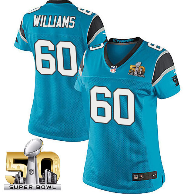 Women's Carolina Panthers #60 Daryl Williams Blue 2016 Super Bowl 50 Game Jersey