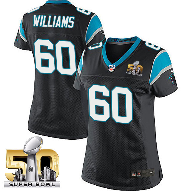 Women's Carolina Panthers #60 Daryl Williams Black 2016 Super Bowl 50 Game Jersey