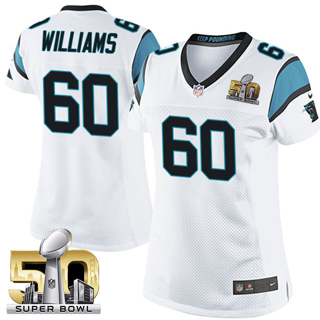 Women's Carolina Panthers #60 Daryl Williams White 2016 Super Bowl 50 Game Jersey