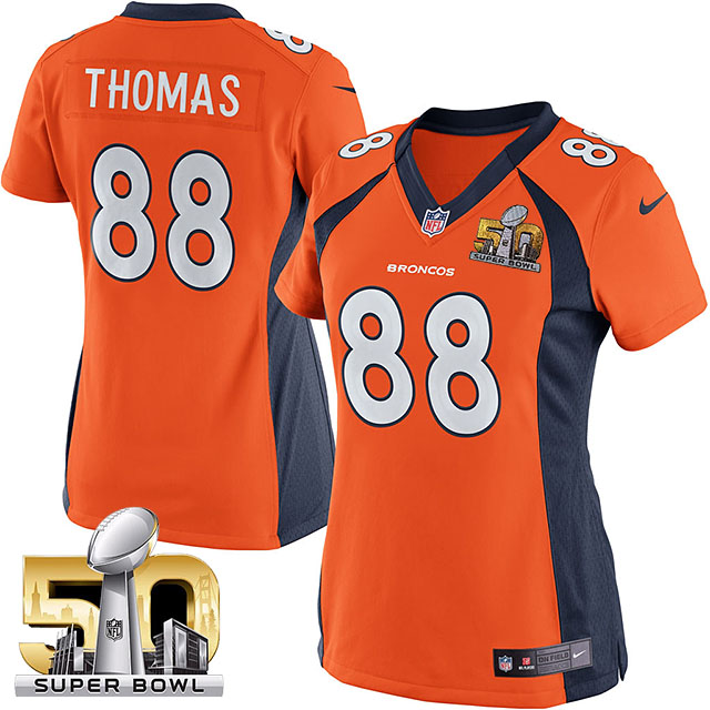 Women's 2016 Super Bowl 50 Denver Broncos #88 Demaryius Thomas Orange Game Jersey