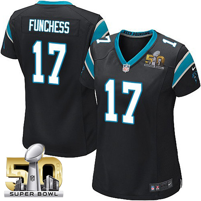 Women's Carolina Panthers #17 Devin Funchess Black 2016 Super Bowl 50 Game Jersey