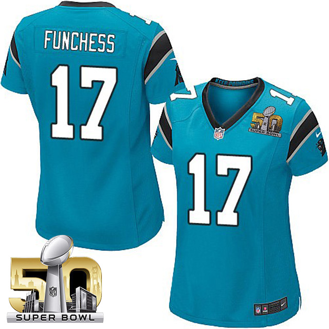 Women's Carolina Panthers #17 Devin Funchess Blue 2016 Super Bowl 50 Game Jersey