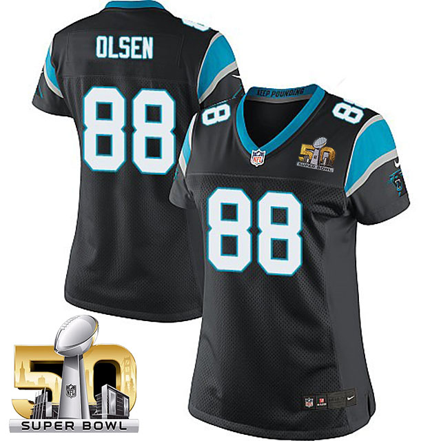 Women's Carolina Panthers #88 Greg Olsen Black 2016 Super Bowl 50 Game Jersey