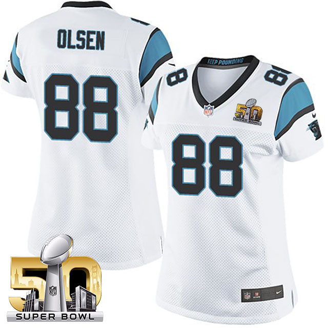 Women's Carolina Panthers #88 Greg Olsen White 2016 Super Bowl 50 Game Jersey