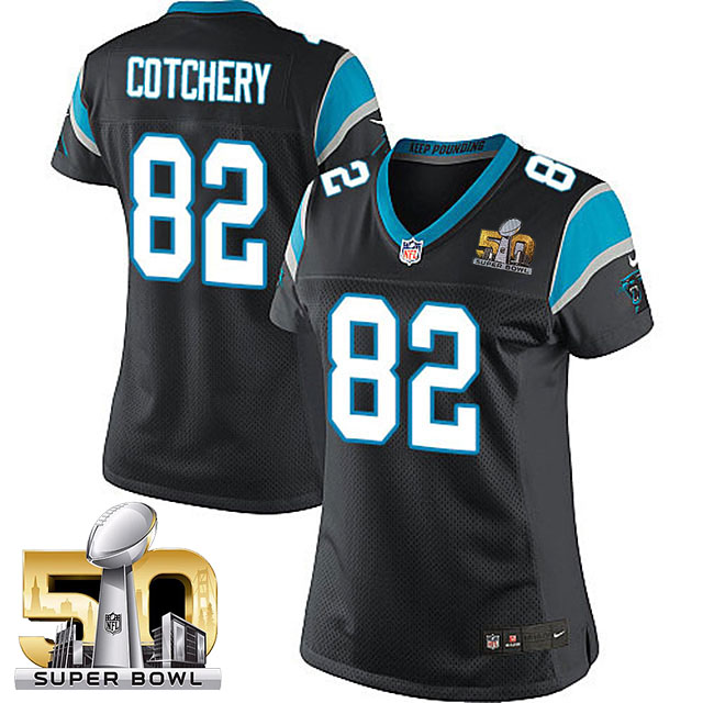 Women's Carolina Panthers #82 Jerricho Cotchery Black 2016 Super Bowl 50 Game Jersey