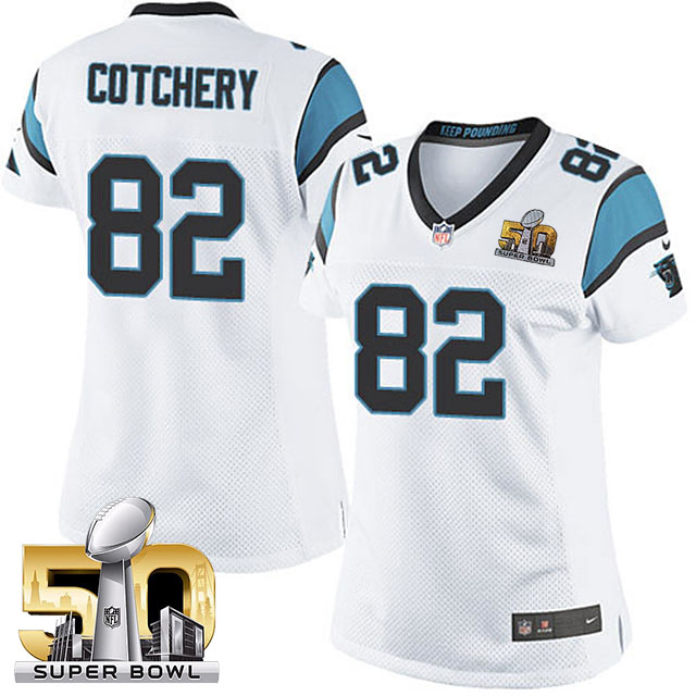 Women's Carolina Panthers #82 Jerricho Cotchery White 2016 Super Bowl 50 Game Jersey