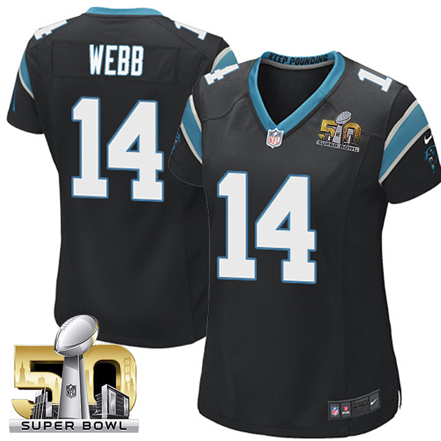 Women's Carolina Panthers #14 Joe Webb Black 2016 Super Bowl 50 Game Jersey