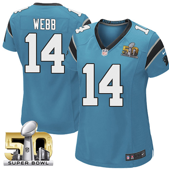 Women's Carolina Panthers #14 Joe Webb Blue 2016 Super Bowl 50 Game Jersey