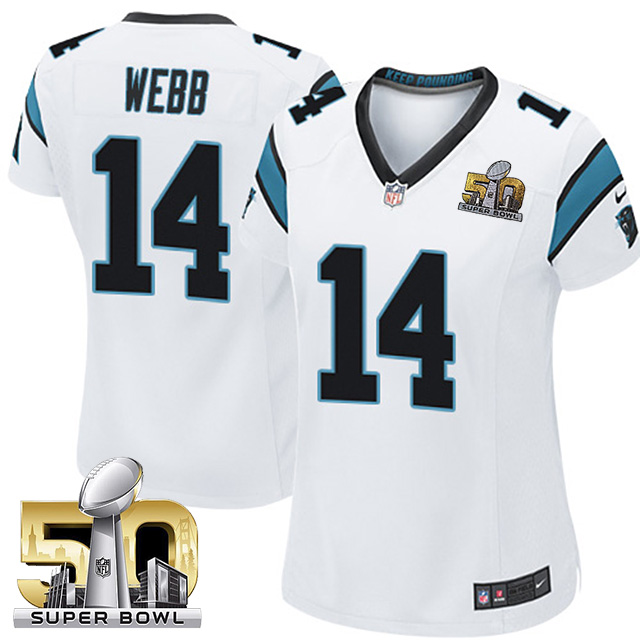 Women's Carolina Panthers #14 Joe Webb White 2016 Super Bowl 50 Game Jersey