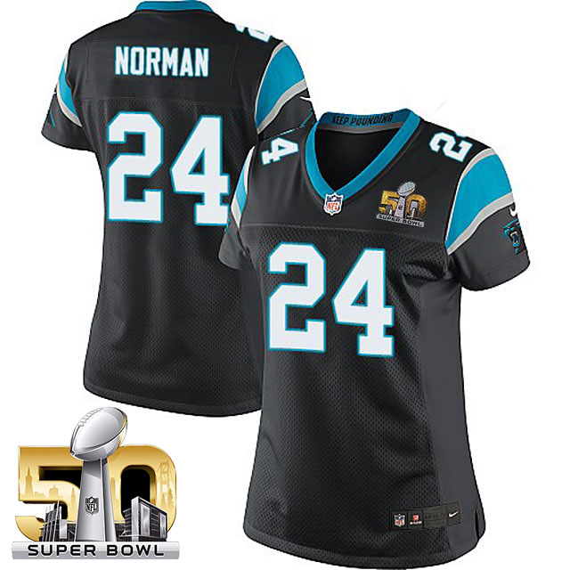 Women's Carolina Panthers #24 Josh Norman Black 2016 Super Bowl 50 Game Jersey